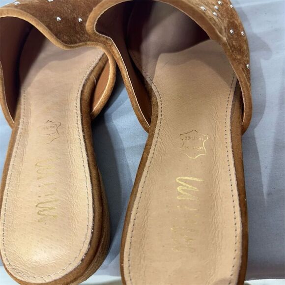 Mi.iM Brown Studded Leather Mules Slides Sz 7 Pointed Toe Flat Loafers Boho - Picture 4 of 8